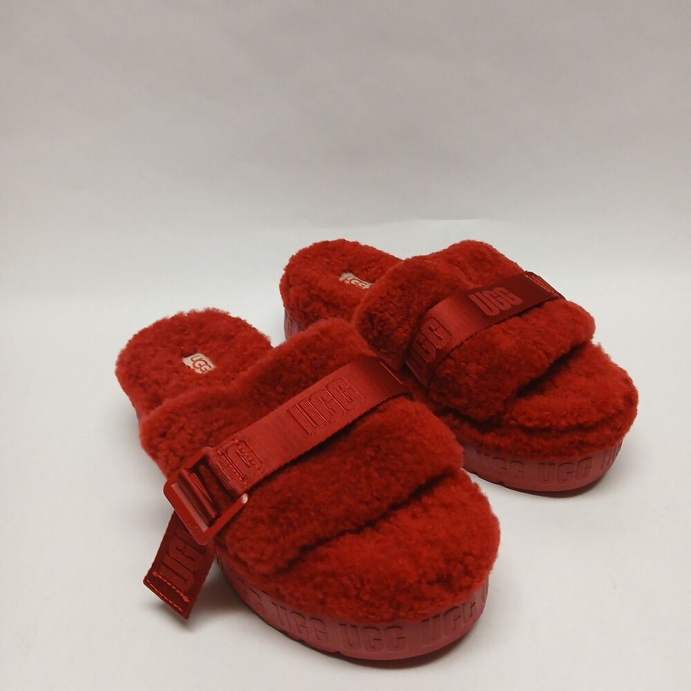 UGG FLUFFITA Women's Shoes Slipper Slide Platform Sandals Ribbon Red Size 8